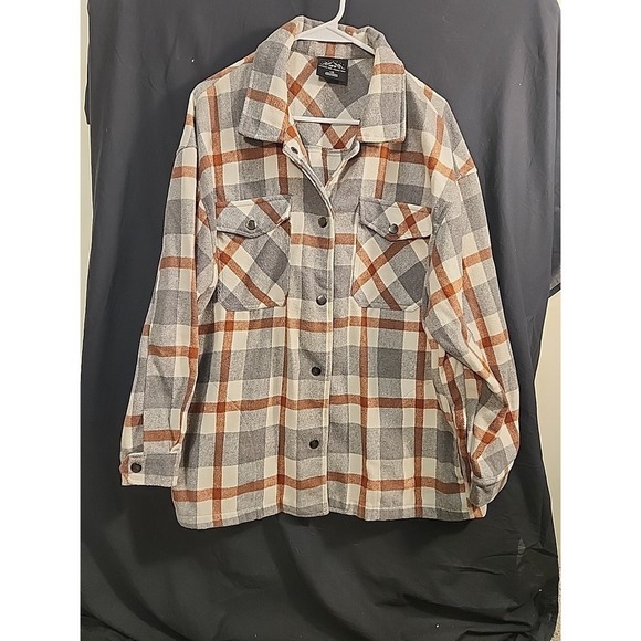 HFX Jackets & Blazers - HFX Womens Shirt Jacket Fit Snap Button (Gray/Brown, Large)